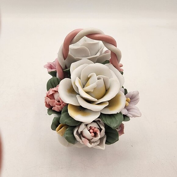 Vintage Porcelain Flower Basket Ornate Accessory Miniature Pastel Italian Style - Picture 5 of 7